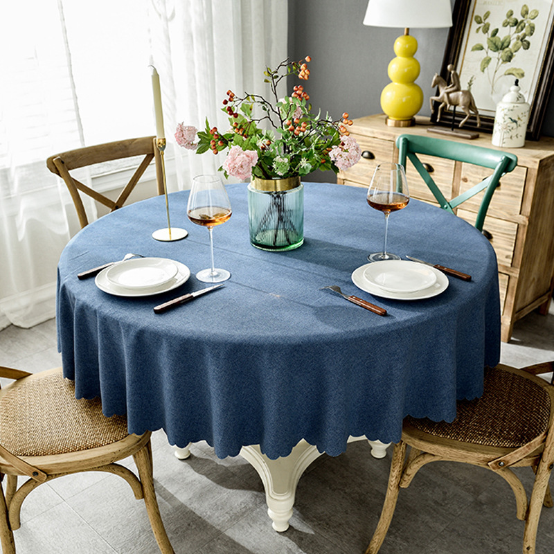 圆桌桌布布艺棉麻防水圆形家用中式日式餐厅大饭店酒店台布餐桌布|ru