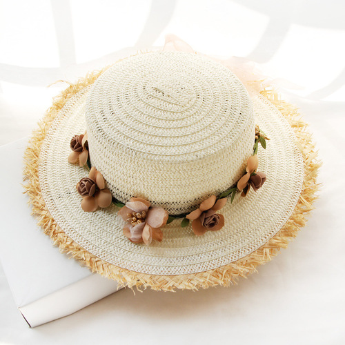 Adult straw sunhat sunscreen wreath of outdoor travel sea beach cap folding hat flat hat