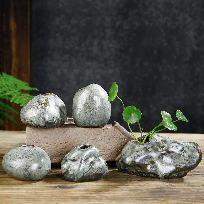 Factory direct crafts mini ceramic vase ornaments creative home retro hydroponic copper money grass flower insert