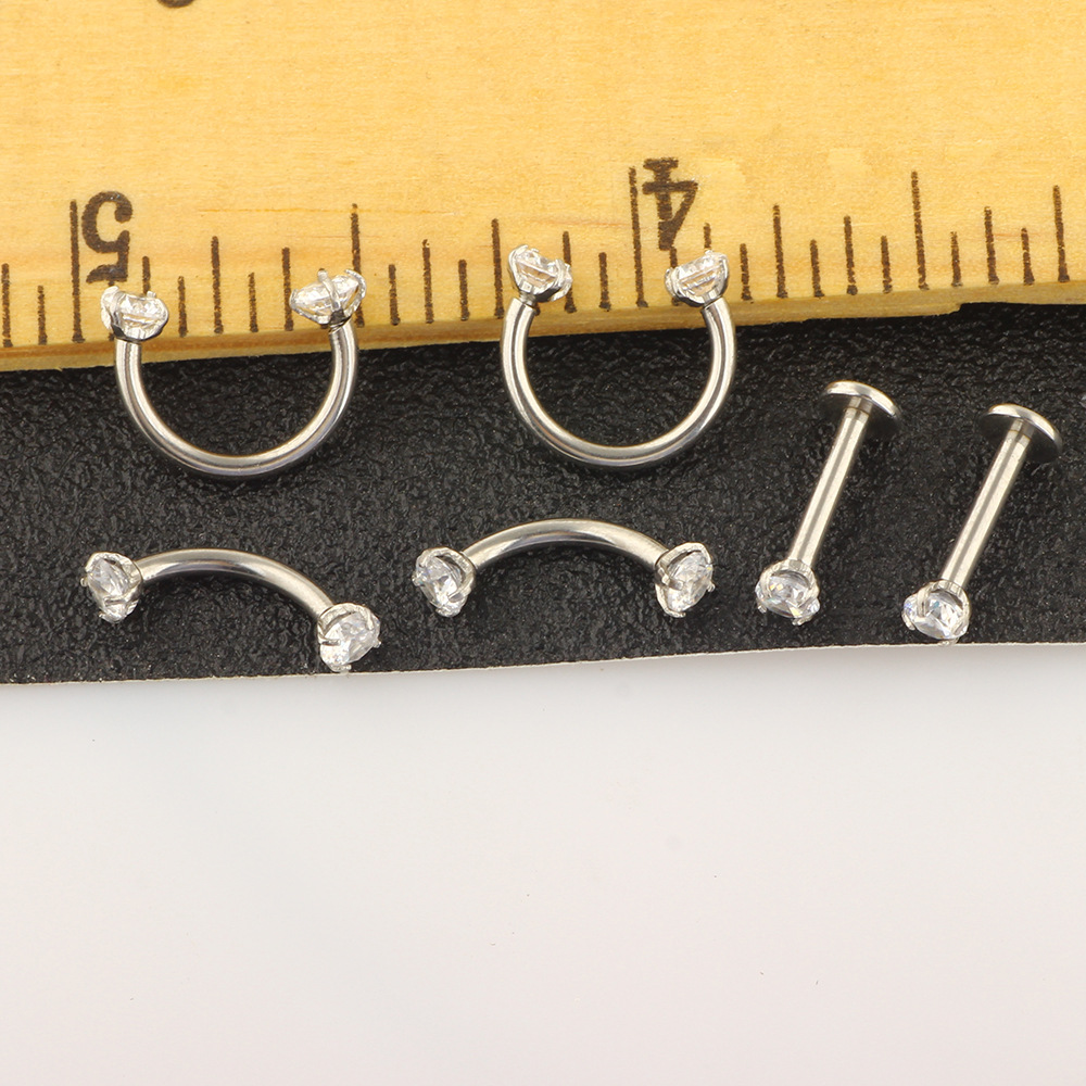 6-Piece Stainless Steel Zircon Eyebrow Nose Lip Piercing Jewelry Set - Diamond Shape Studs for Ear Eyebrow Nose Lip detail image 12