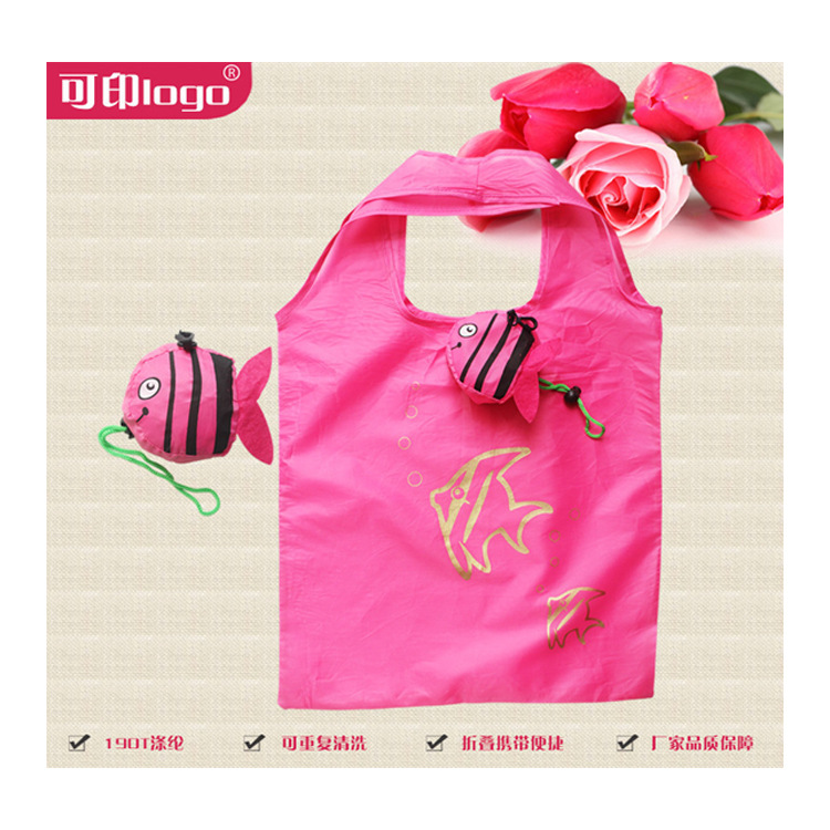 2019批发折叠动物三角鱼购物袋手提收纳现货可印logo赠品包包便携