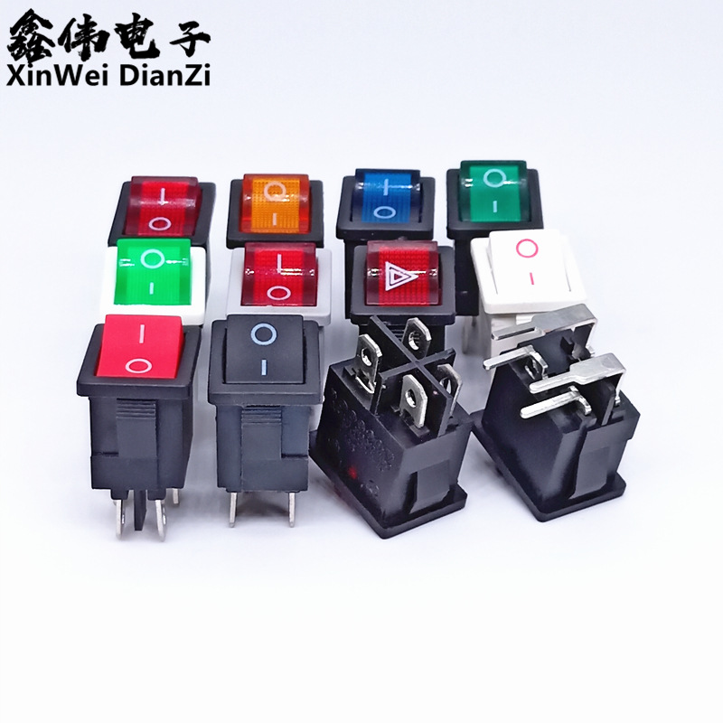 船型开关 方形2档4脚带灯船型开关 KCD1-104翘板开关电源开关