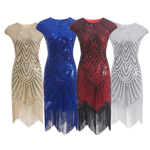 Sequin Tassel handmade  party flapper dresses for women banquet embroidery Sequin dress singers bar stage performance round neck glitter dress