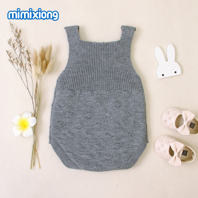 ins热卖款儿童吊带针织圆点哈衣