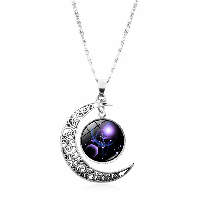 Fashion Constellation Moon Alloy Glass Splicing Necklace