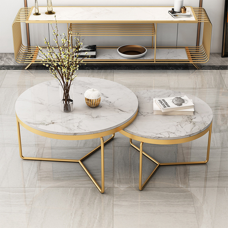 Northern Europe Marble tea table originality designer a living room Small apartment ins Iron art Simplicity circular tea table combination
