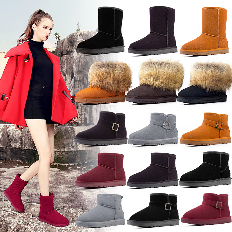 外贸跨境雪地靴女2021新款女鞋牛皮加绒加厚保暖棉鞋女秋冬棉靴女