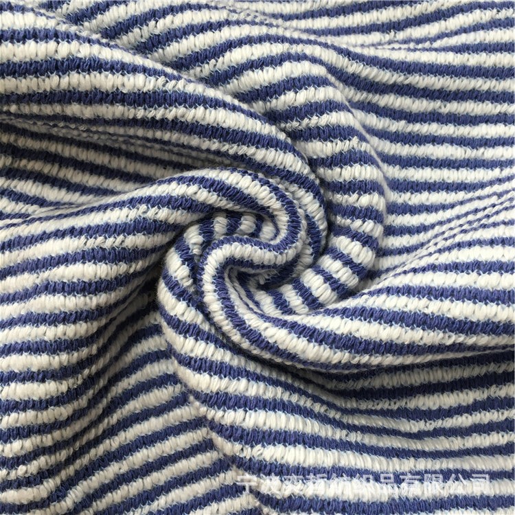 厂家供应针织CVC粗针彩条双面布 棉涤松针色织条双面布