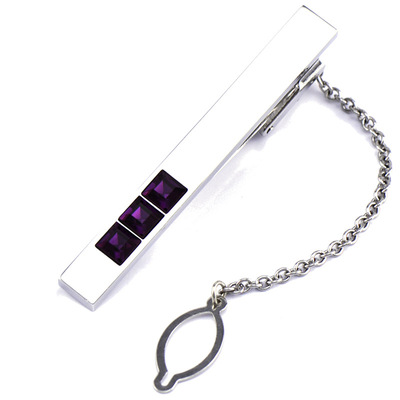 英博紫色三钻领带夹金属商务领夹镶嵌方钻石呔夹tie bars /155988