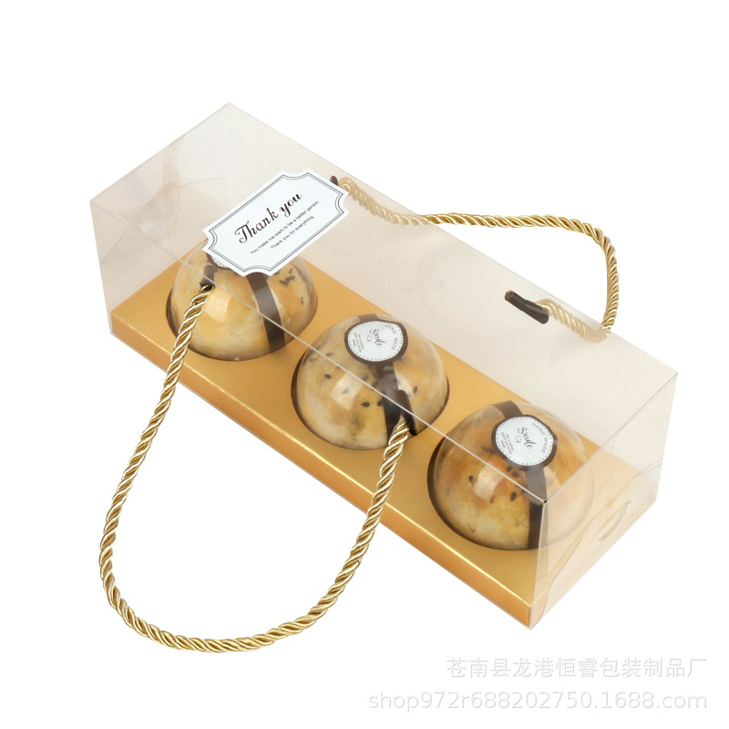 En stock transparente PET protección del medio ambiente yema de huevo caja de embalaje crujiente 3 tabletas nieve Mei Niang pastelería occidental para hornear caja de pastel de Luna portátil