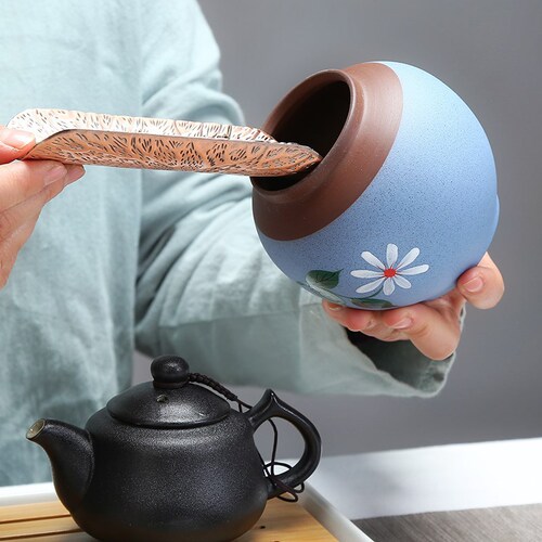 Hand-painted tea cans, household ceramic tea cans, small Pu'er tea boxes, portable storage sealed cans