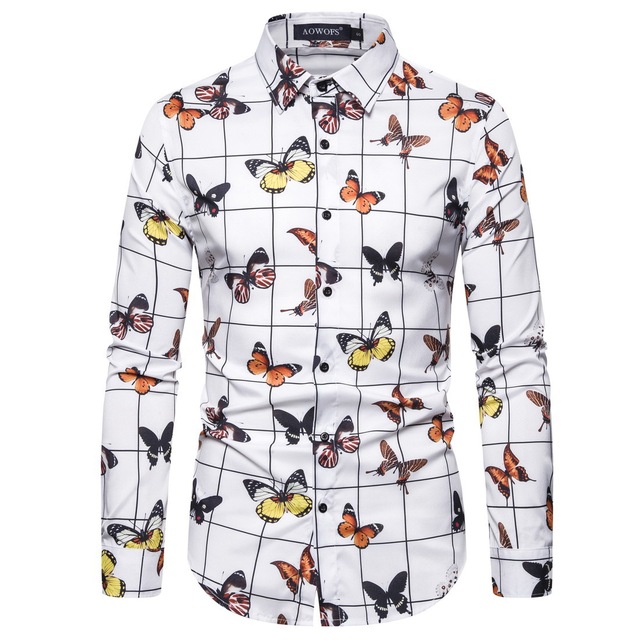 European men’s long sleeve shirt in spring digital printed shirt