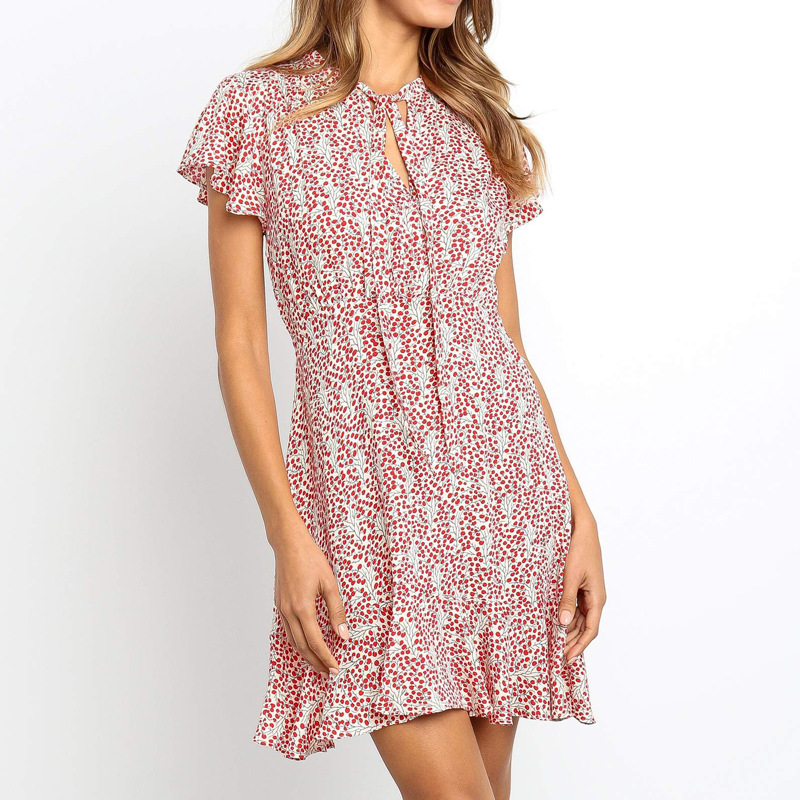 casual short-sleeved printed chiffon dress NSGE37775