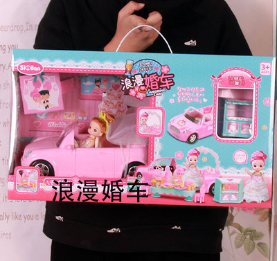 小学者新款浪漫婚车系列迷你婚纱娃娃粉色玩具敞篷跑车女孩过家家