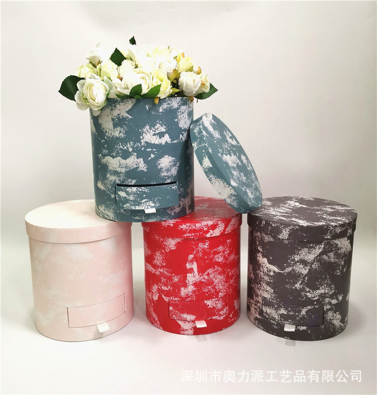 现货 水泥纹鲜花礼盒 抽屉花盒 圆柱花桶鲜花盒 抱抱桶