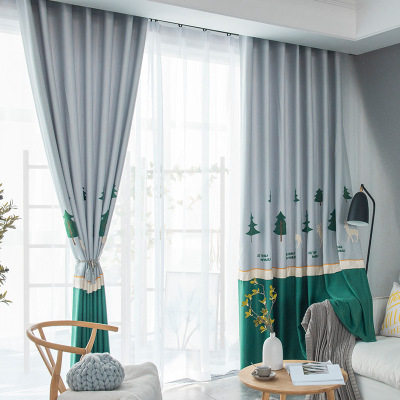 children Simplicity Elk Embroidery Mosaic shading curtain a living room bedroom curtain finished product customized direct deal