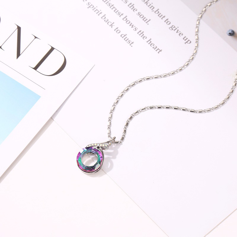 New Necklace Colorful Crystal Peacock Gradient Pendant Necklace Clavicle Chain Wholesale Nihaojewelry display picture 4