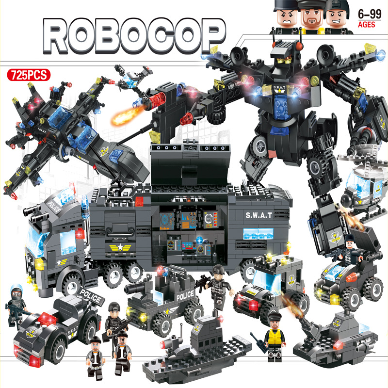 131-1, 8-в-1 Комбинация городских специальных полицейских, комбинация 8-в-1 (725 гранул содержат 8 человек+оружие+предложения+инструкции)