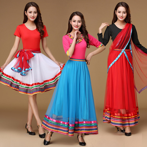 Loving Beauty Square Dance Costume New Set Spring and Summer Mongolian Tibetan Large Swing Dress Indian Dance Belly Dance Social Dance Skirt