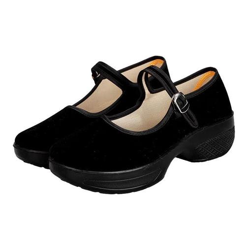 Old Beijing black cloth shoes women's work shoes new wedge heel non-slip breathable soft sole work thick sole square dancing women's shoes