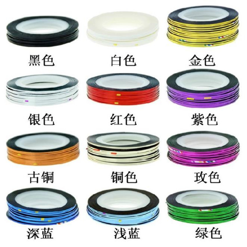 Directo de fábrica del arte del clavo de Oro y Plata línea de pegatinas con adhesivo láser pintado línea uñas pegatinas 36 colores 20m en stock