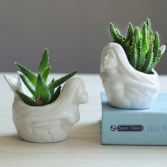Wholesale Creative Cross-border Amazon Cartoon Cute Mermaid Ceramic Succulent Planter Nordic Minimalist White Planter