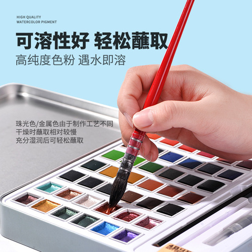 Xile pearlescent metallic color 36 colors 48 colors set manicure solid watercolor pigment iron box set hand-painted portable