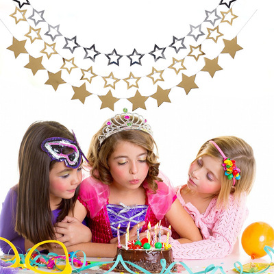 厂家直销新款五角星拉花纸质生日派对装饰婚庆背景墙布置星星拉旗