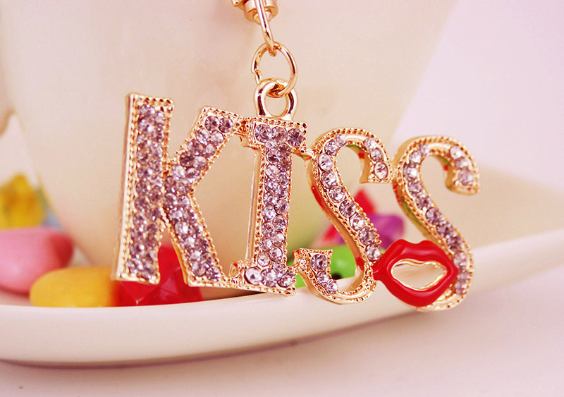 32g Weight Alloy, Metal Material Constellation Pattern Women'S Gender Pink, Purple, Red, Blue Color Diamonds Kiss Lips Mouth Women's Car Keychain 7