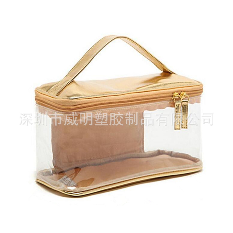 新款大容量手提袋 立体收纳袋 PVC拉链化妆包 皮革袋 加印logo