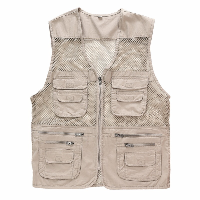 Men's Vest Thin Hollow Fishing Photography Fisherman Breathable Summer Mesh Vest Cotton Middle-aged and Elderly Multi-pocket Horse Clip
