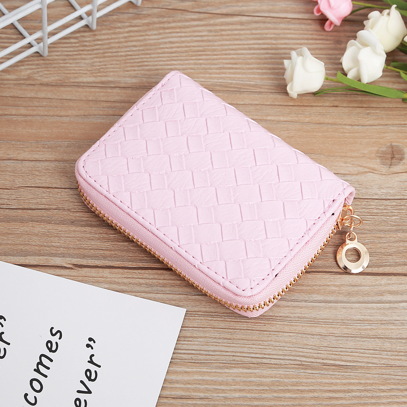 48g Weight Zipper Closure Type Pu Leather Material Solid Color Pattern Unisex Gender Grey, Rose Red, Purple, Blue, Gold, Silver, Black Color Nihaojewelry Wholesale Accessories Korean Woven Pattern Multi-position Card Bag 4