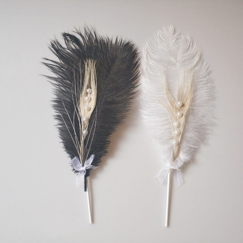 Feather cake decoration new ins style natural ostrich pearl feather baking cake decoration plug-in card