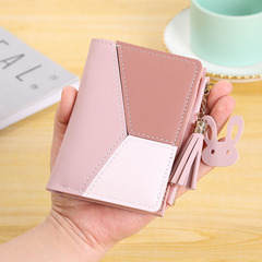 Korean version 2019 new PU short three-color contrast leather coin purse wallet women