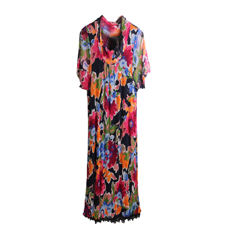 Luxury Silk Mesh Dress 100 Mulberry Silk Floral Print Plus Size Mid Length Summer Fashion Wholesale Available