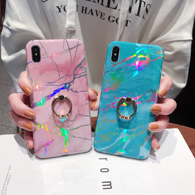 适用于iPhone12pro指环镭射炫彩大理石纹手机壳苹果11PM/8P保护套|ru