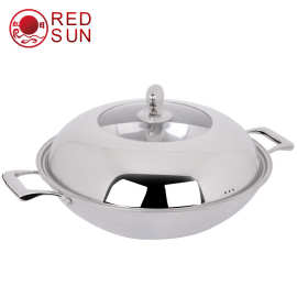 厂家批发三层钢炒锅红日炒锅复合钢不锈钢32-42cm单柄双耳全钢
