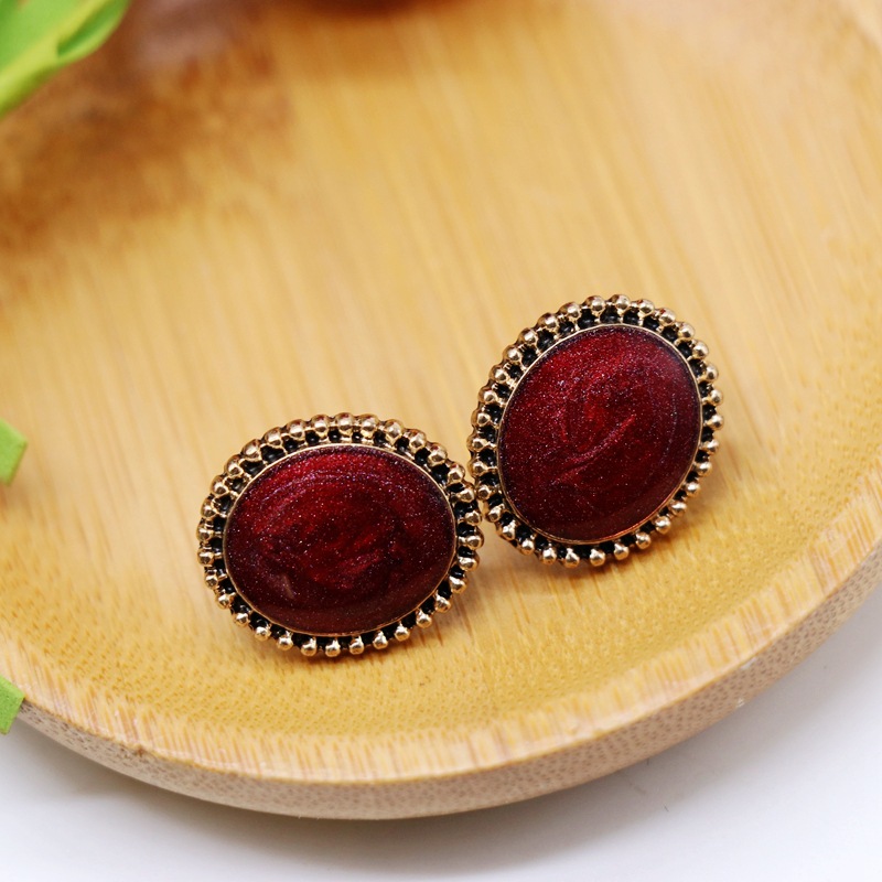 Colored Drop Glaze Oval Earrings Wine Red Green Simple Earrings Wholesales Fashion display picture 3