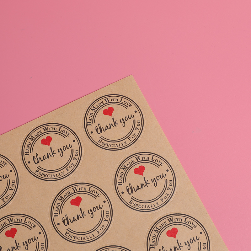 Daily Occasion Love Heart Thank You Sealing Kraft Paper Decorative Sticker 12 Gift Packaging Stickers