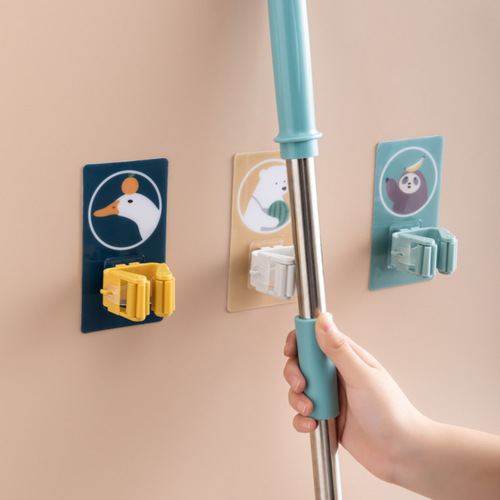 Mop rack, broom card holder, mop hook, strong, traceless, punch-free mop clip, bathroom wall hanging rack, cartoon sticky hook
