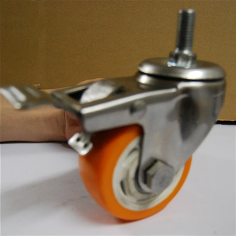 厂家供应脚轮 2.5寸3寸4寸5寸中型双轴丝杆304不锈钢万向轮 PU轮