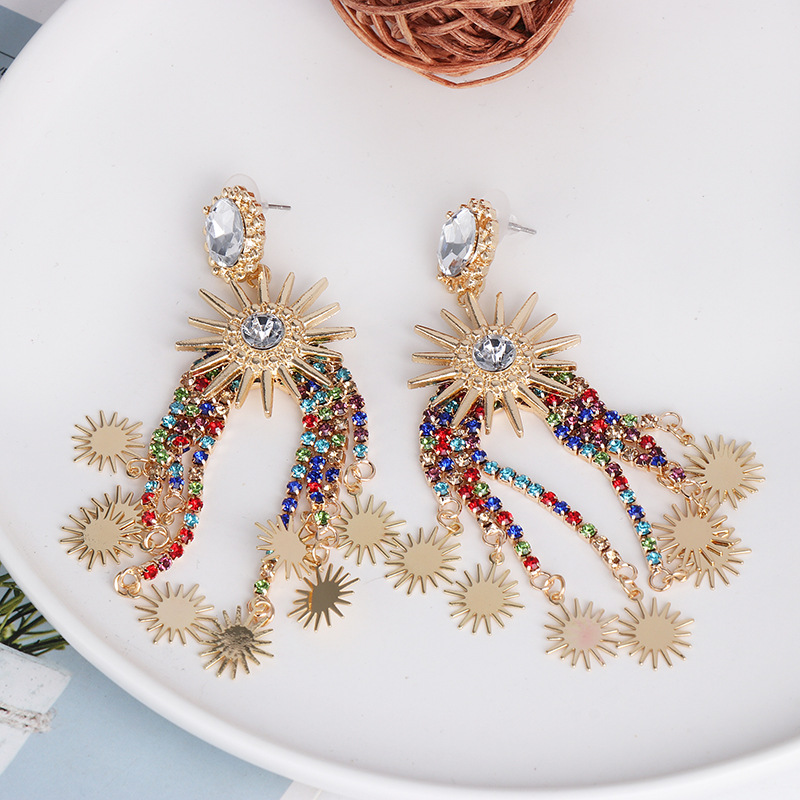 New European Stud Claw Chain Diamond Tassel Starry Earrings Women display picture 6