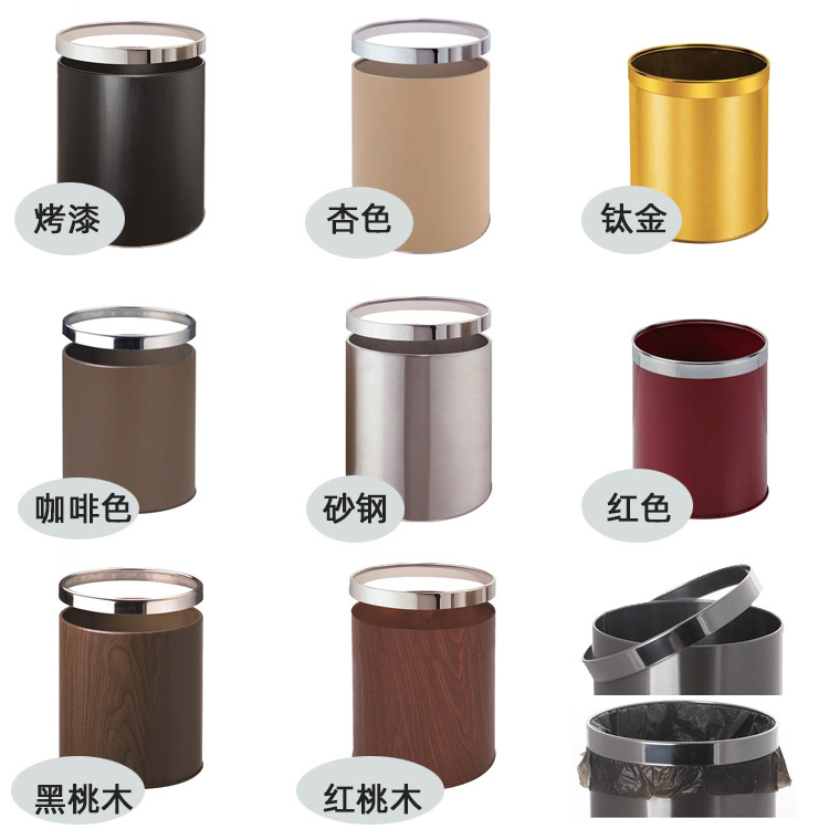 酒店客房垃圾桶不锈钢烤漆木桃纹客房桶钛金房间桶 b.jpg