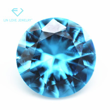 厂家直销 圆形海蓝水晶锆裸石 人造尖底圆形海兰水晶锆仿海蓝锆