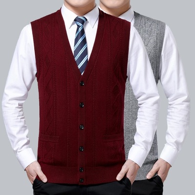 knitting Cardigan V-neck Men's sweater Middle and old age man Sweater Solid coat Autumn and winter keep warm wool vest
