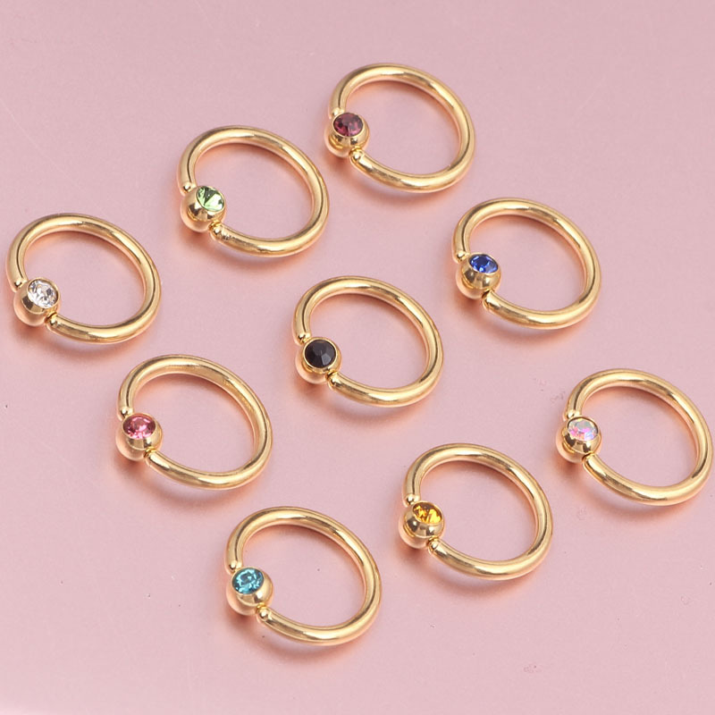 Fashion Round Stainless Steel Inlay Artificial Gemstones Nose Ring 1 Piece