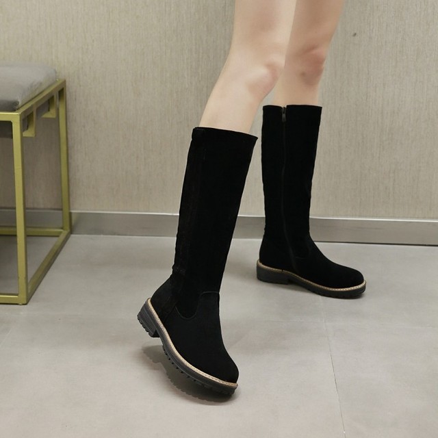 Grinded high boots and knee boots flat bottom boots middle boots