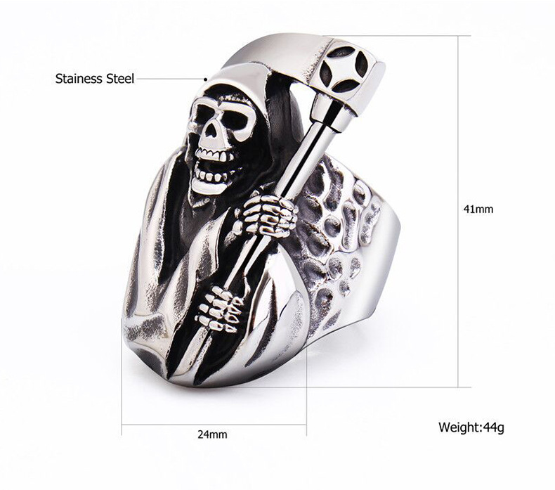 49g Weight Rings Classification 15, 7 Ring Size 1 Piece Quantity Holiday, Daily Occasion 316L Stainless Steel Material Halloween Festival Skull Pattern Men's Gender Retro Style Waterproof Non Tarnish, Surgical Steel Craft Retro 316L Stainless Steel Skull Punk Rings Halloween