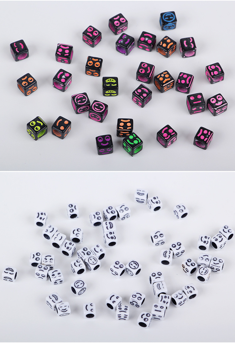 Acrylic large-hole through-hole smiling face small square bead rubber band versatile hair accessory diy handcrafted material accessory detail image 5