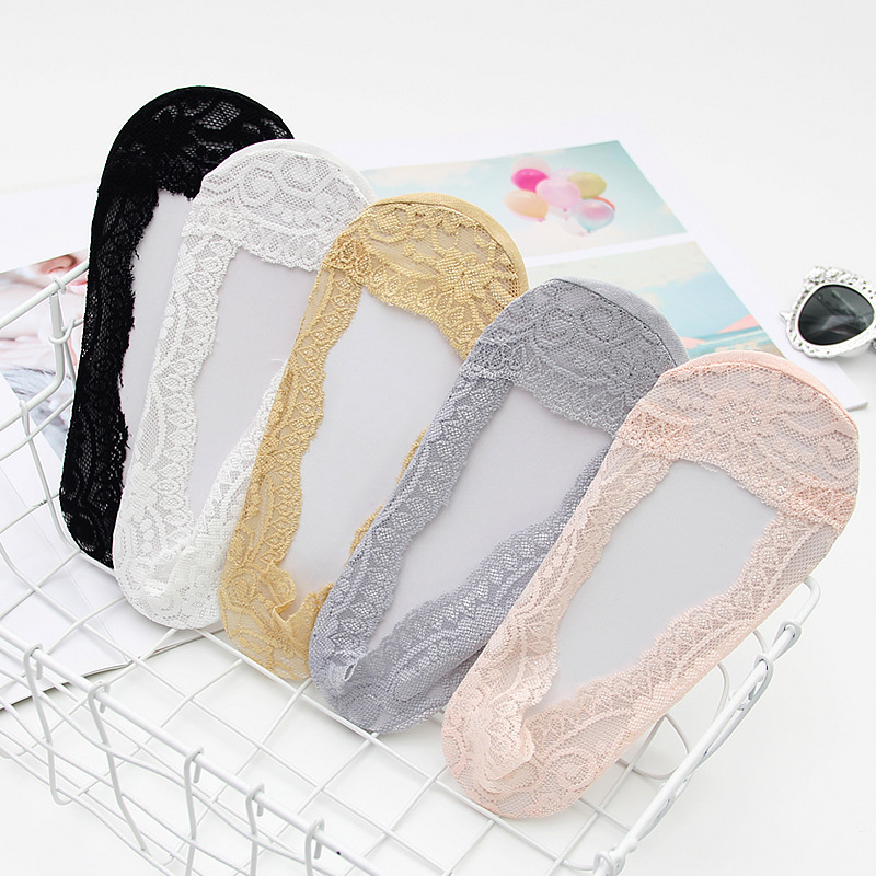 Lace Boat Socks Women's Spring and Summer Korean Shallow Mouth Invisible Silicone Anti-slip Short Socks Korean Thin Anti-drop Socks